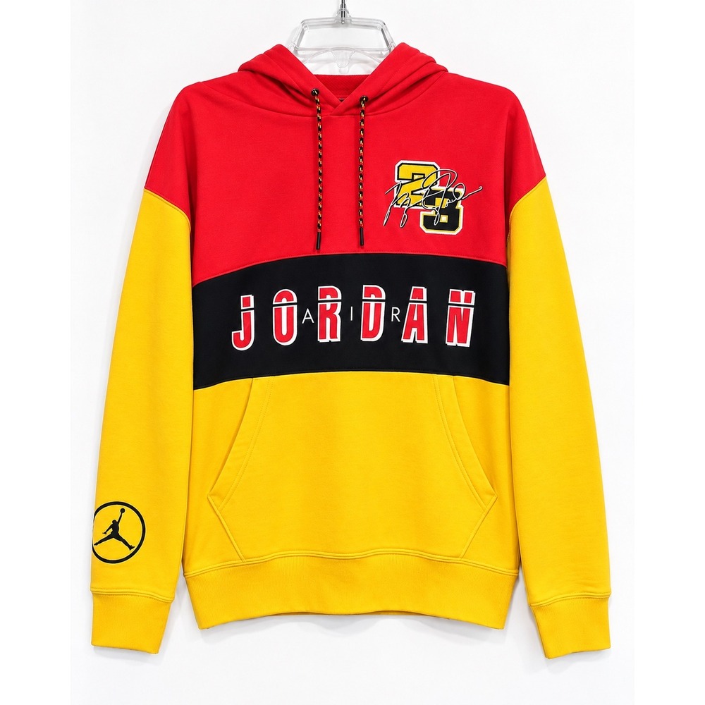 Jordan Sport DNA Hoodie Mens XL Red Yellow Black Colorblock Pullover Sweatshirt.